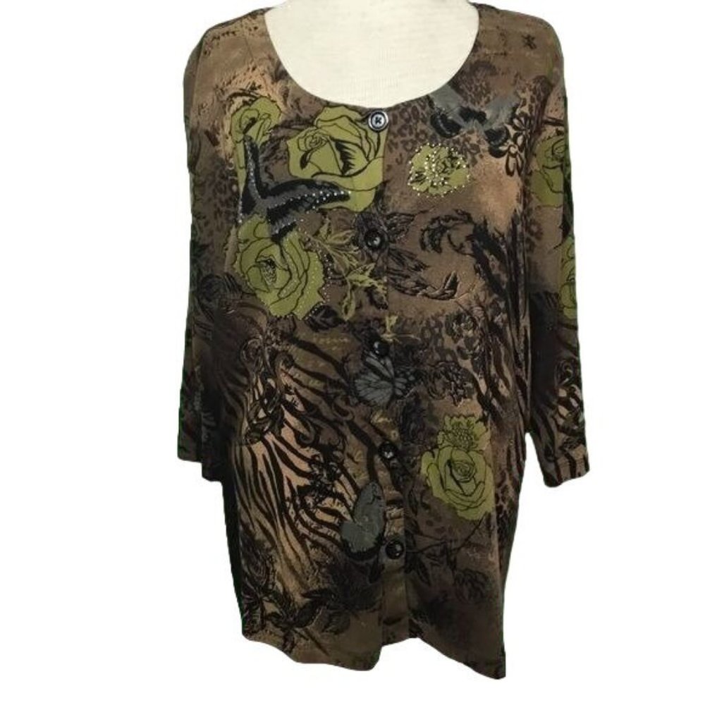Christopher & Banks Floral Animal Print Button-Up Cardigan New with tags